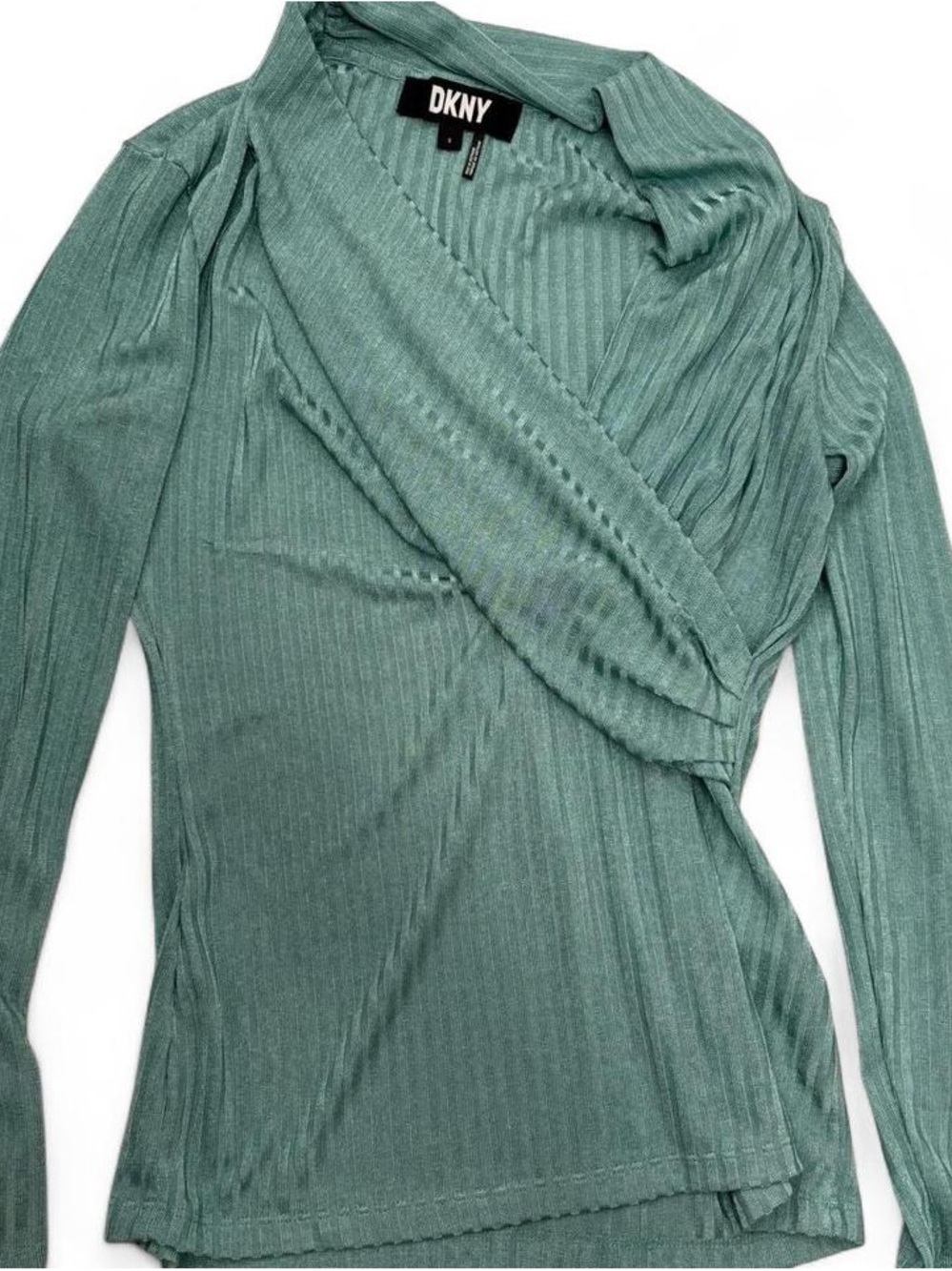 DKNY Mint Green Ribbed Wrap V-Neck Sweater